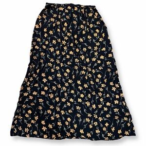 Vintage 90s Ann Taylor Loft Floral Navy Blue Skirt Fits 26” Waist
